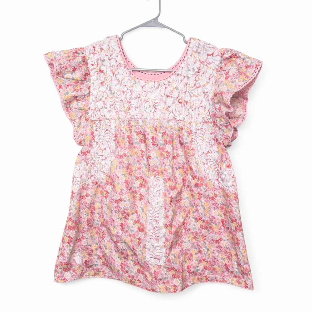 J. Marie Ditsy Floral Embroidered Flutter Sleeve Top SZ S Small C8
